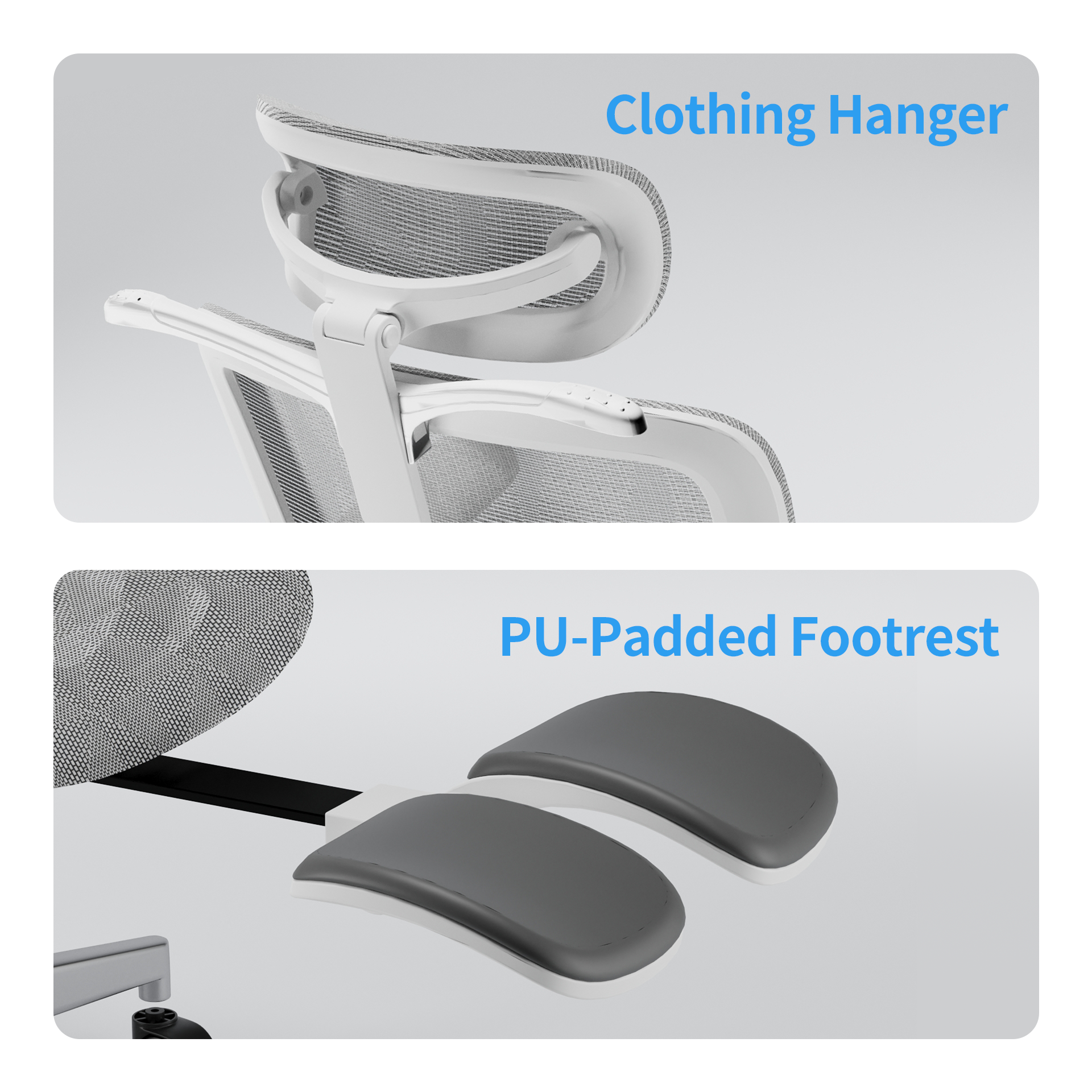 Retractable PU footrest and integrated coat hanger – multi-functional features of the Sylph Ergochair
